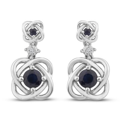 Center of Me Blue Sapphire  Diamond Earrings 10K White Gold