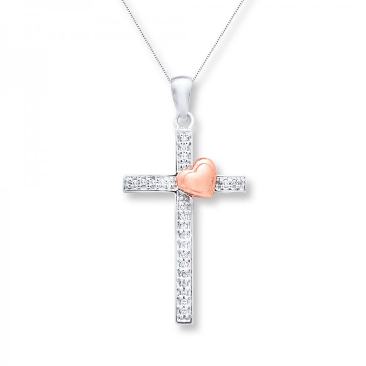 Cross Necklace 1/20 ct tw Diamonds Sterling Silver/10K Gold