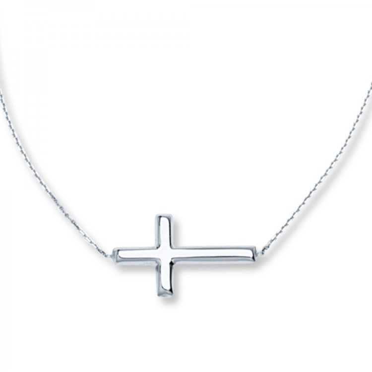 Sideways Cross Necklace 14K White Gold