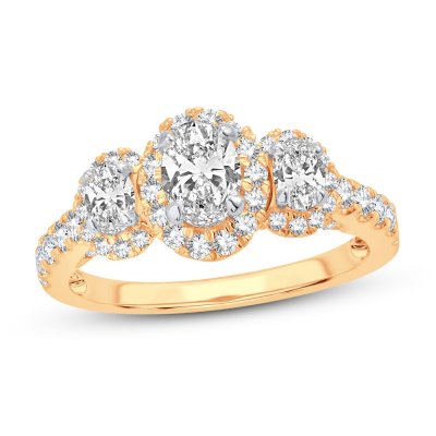 Three Stone Diamond Engagement Ring 1-3/4 ct tw Oval/Round 14K Yellow Gold