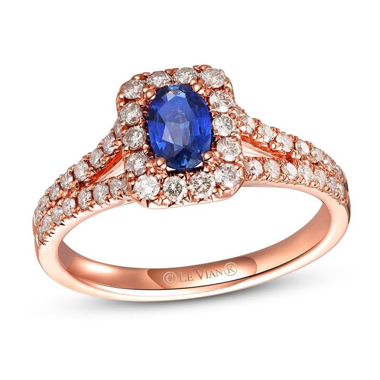 Le Vian Sapphire Ring 1/2 ct tw Diamonds 14K Strawberry Gold