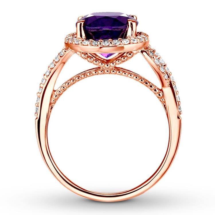 Amethyst Engagement Ring 3/8 ct tw Diamonds 14K Rose Gold