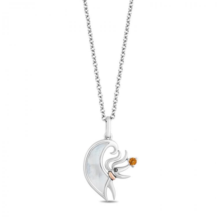 Treasures Nightmare Before Christmas Mother of Pearl/Citrine Necklace Sterling Silver/10K Rose Gold 17