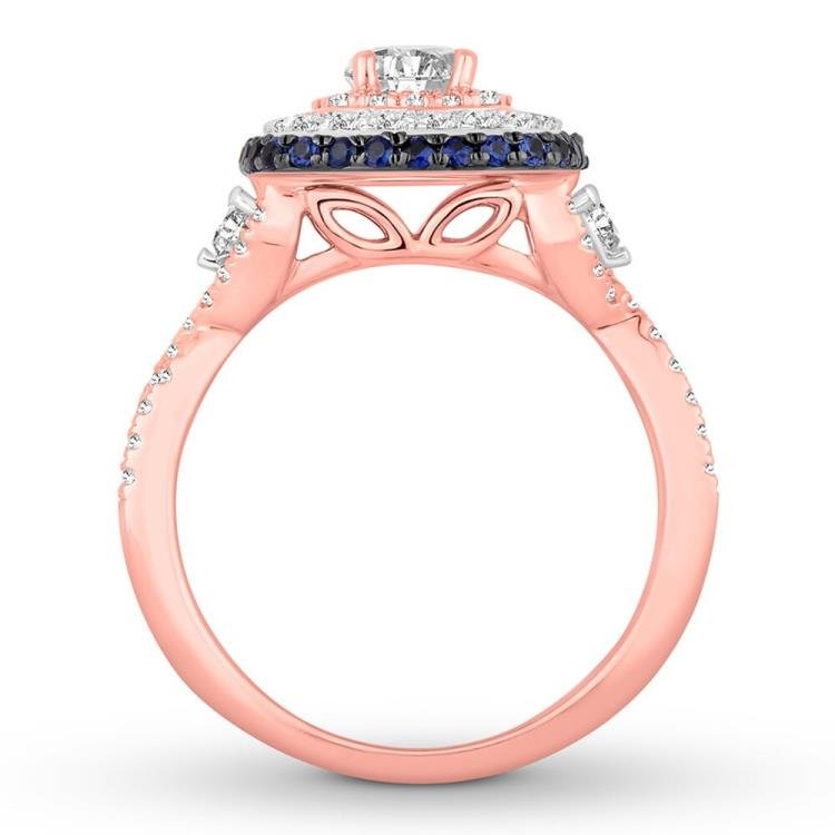 Diamond  Sapphire Engagement Ring 1 ct tw 14K Rose Gold