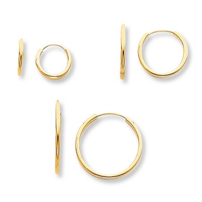 Children's Hoop Earrings 3-Pair Set 14K Yellow Gold