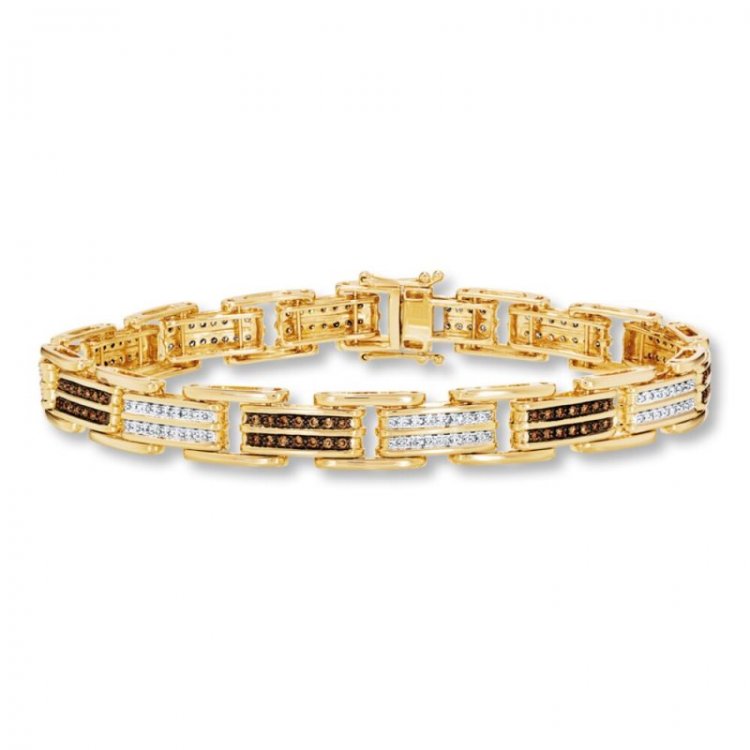 Mens Diamond Bracelet 1 ct tw Round-cut 10K Yellow Gold