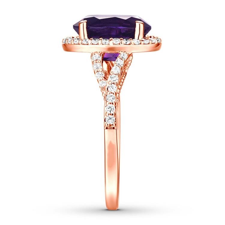 Amethyst Engagement Ring 3/8 ct tw Diamonds 14K Rose Gold