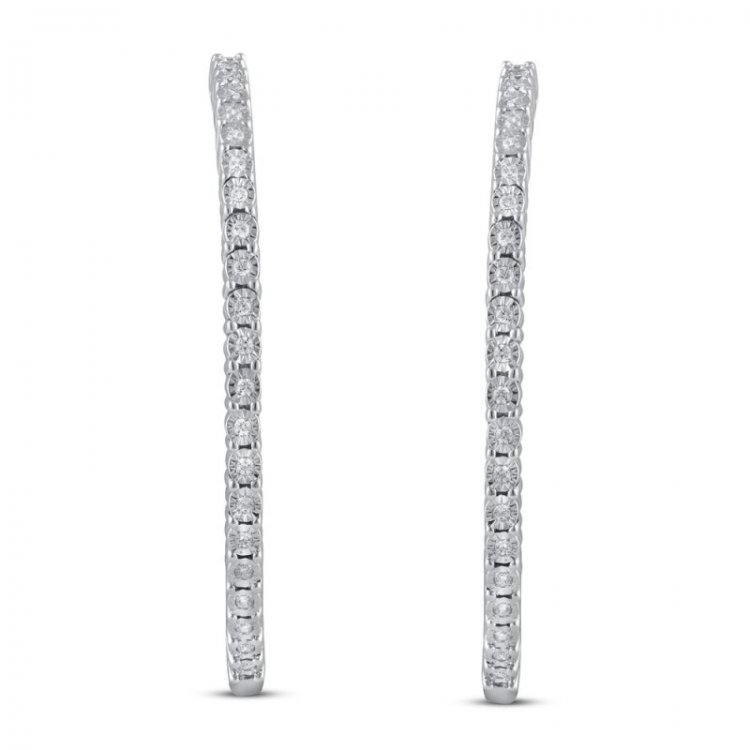 Diamond Hoop Earrings 1/2 ct tw Sterling Silver