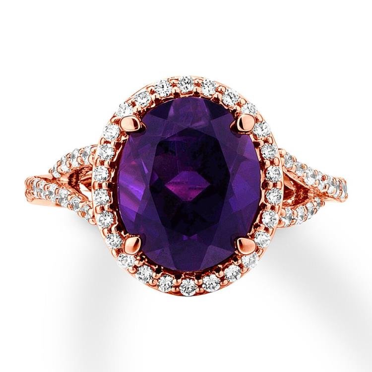 Amethyst Engagement Ring 3/8 ct tw Diamonds 14K Rose Gold