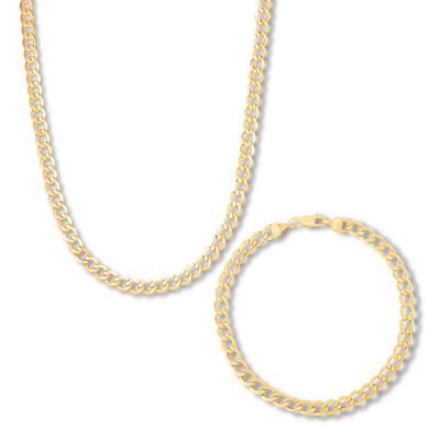 Mens Curb Chain Necklace 10K Yellow Gold 20