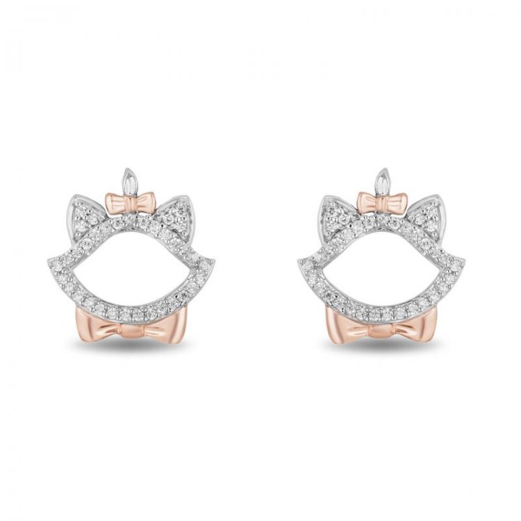 Disney Treasures Aristocats Diamond Earrings 1/10 ct tw Sterling Silver/10K Rose Gold