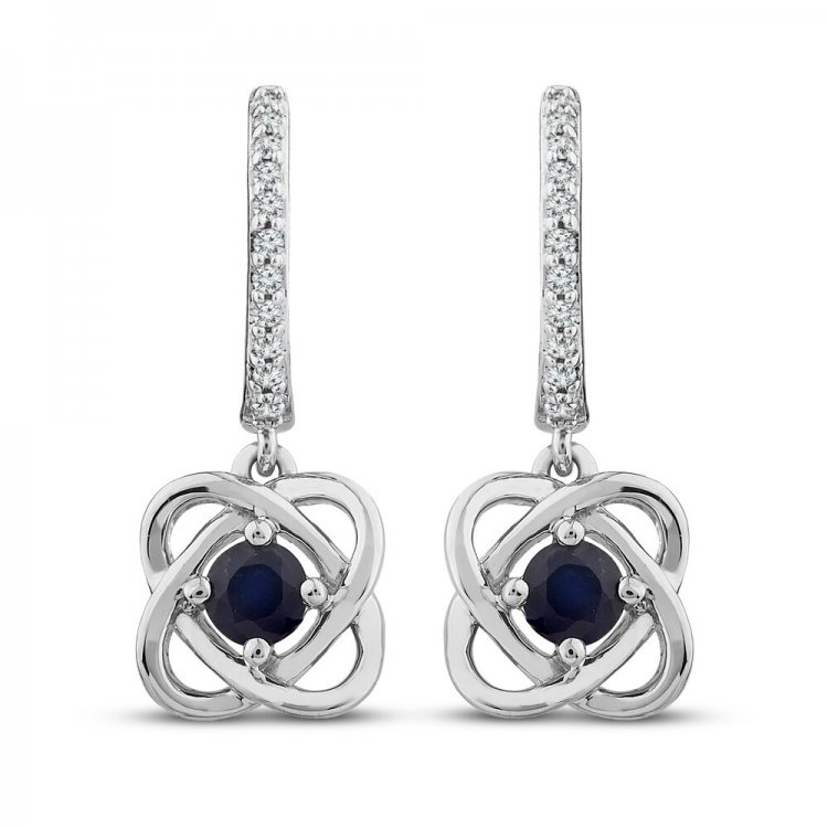 Center of Me Blue Sapphire  Diamond Earrings 1/10 ct tw 10K White Gold