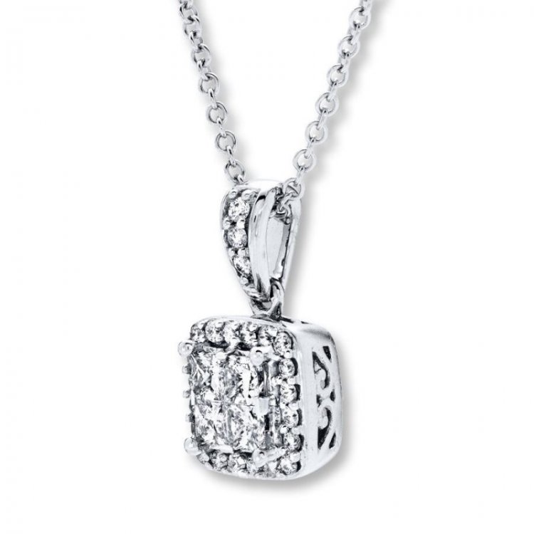 Diamond Necklace 1/2 ct tw Princess-cut/Round 14K White Gold