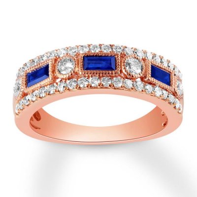 Sapphire Anniversary Band 1/2 ct tw Diamonds 14K Rose Gold