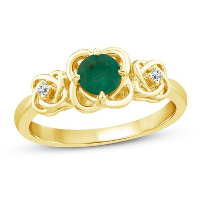 Center of Me Emerald  Diamond Ring 10K Yellow Gold