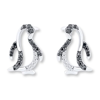 Penguin Earrings 1/8 ct tw Diamonds Sterling Silver