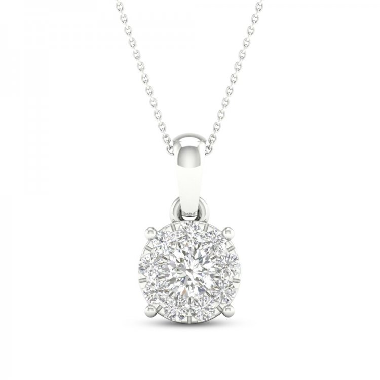 Diamond Halo Necklace 1/4 ct tw Round-Cut 10K White Gold 18