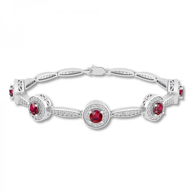 Lab-Created Ruby Bracelet Lab-Created Sapphires Sterling Silver