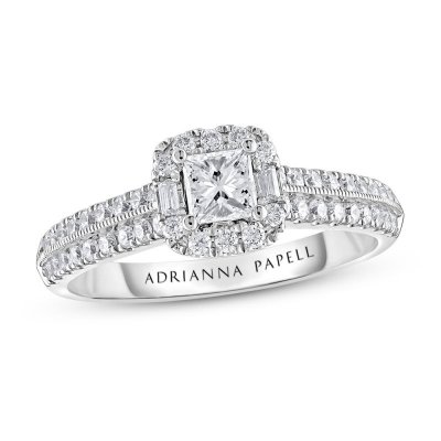 Adrianna Papell Diamond Engagement Ring 5/8 ct tw Princess/Round/Baguette-cut 14K White Gold