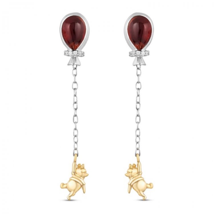 Treasures Winnie the Pooh Garnet Diamond Accents Dangle Earrings Sterling Silver/10K Yellow Gold