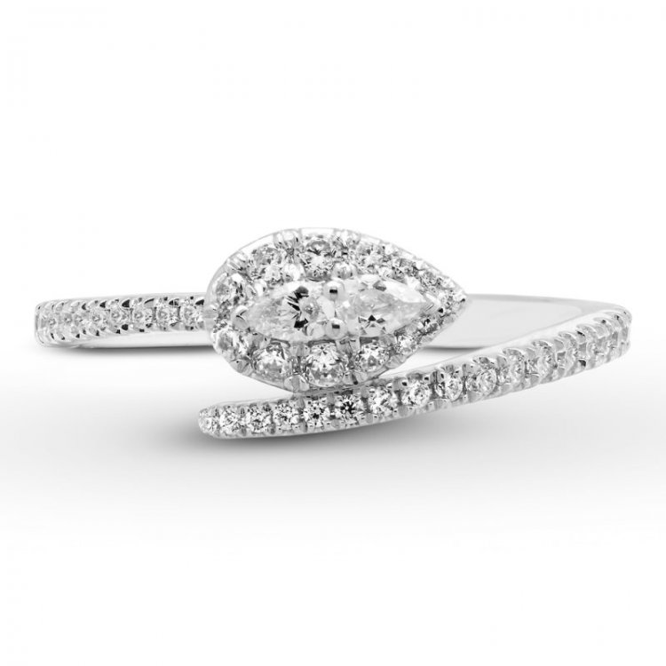 Forever Connected Diamond Ring 1/3 ct tw Pear/Round 10K White Gold