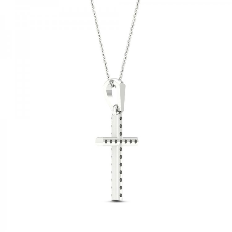 Diamond Cross Necklace 1/10 ct tw Round-Cut 10K White Gold 18