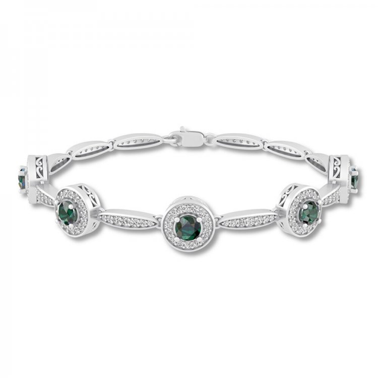 Lab-Created Emerald Bracelet Sterling Silver 7.5"