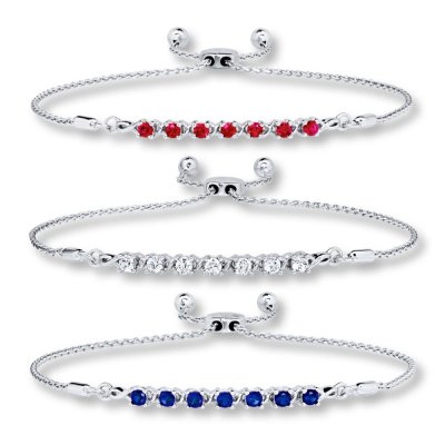 Bolo Bracelet Set Lab-Created Gemstones Sterling Silver