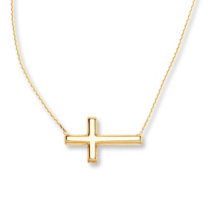 Sideways Cross Necklace 14K Yellow Gold