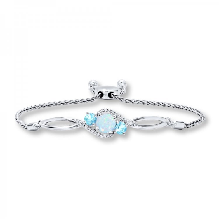 Lab-Created Opal Bolo Bracelet Blue Topaz Sterling Silver