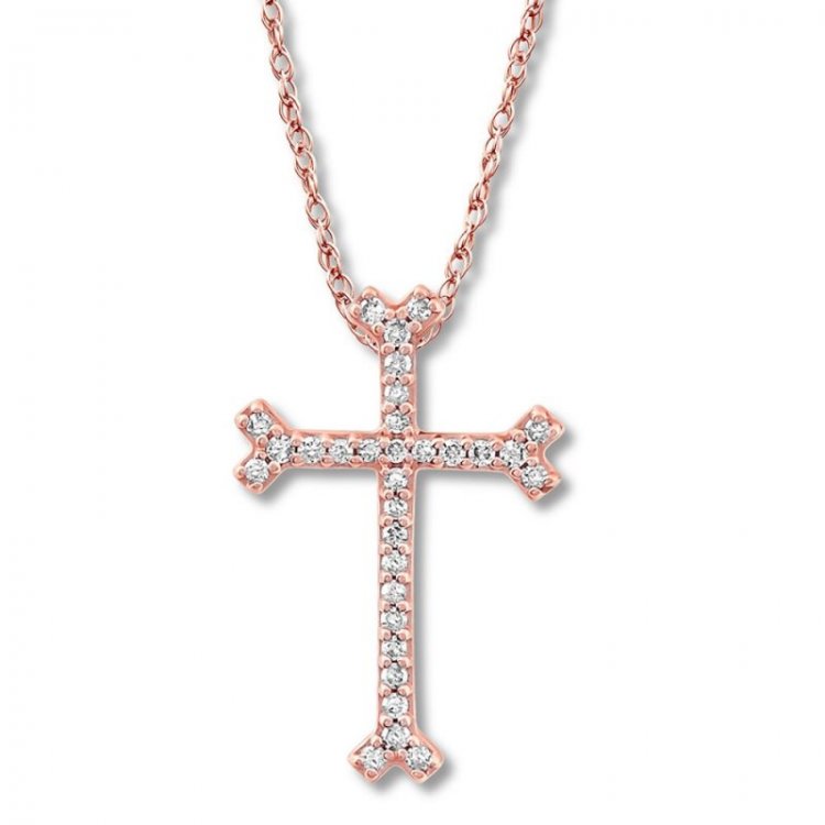 Diamond Cross Necklace 1/10 ct tw Round-cut 10K Rose Gold