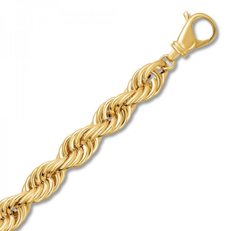 Mens Hollow Rope Chain Necklace 10K Yellow Gold 24 Length