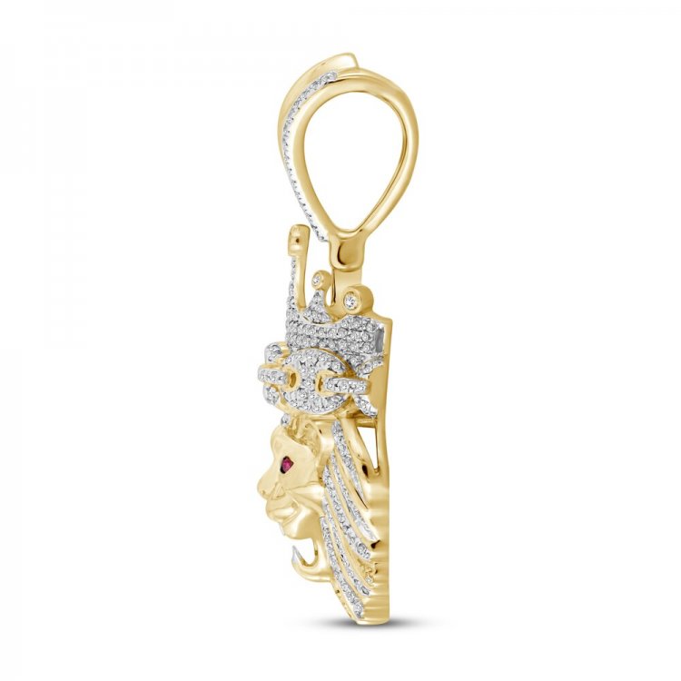 Men's Diamond Lion Head Pendant 3/4 ct tw 10K Yellow Gold