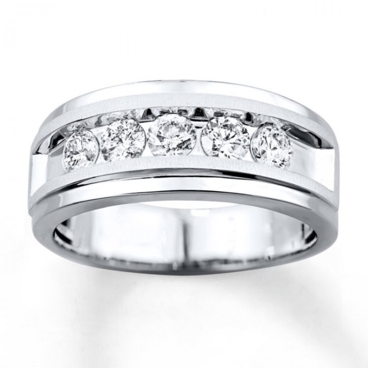 Mens Wedding Band 1 ct tw Diamonds 10K White Gold