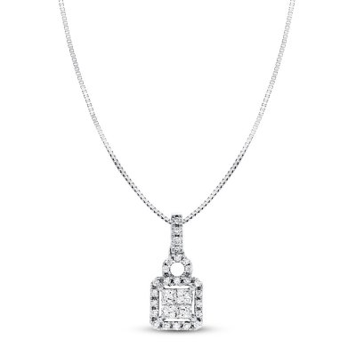 Diamond Necklace 1/4 ct tw Princess-cut 10K White Gold