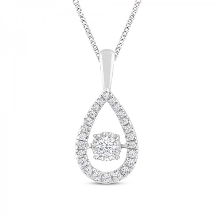 Unstoppable Love Diamond Pear Necklace 1/2 ct tw Round-cut 10K White Gold 19