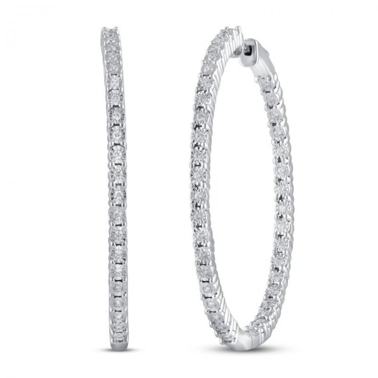 Diamond Hoop Earrings 1/2 ct tw Sterling Silver