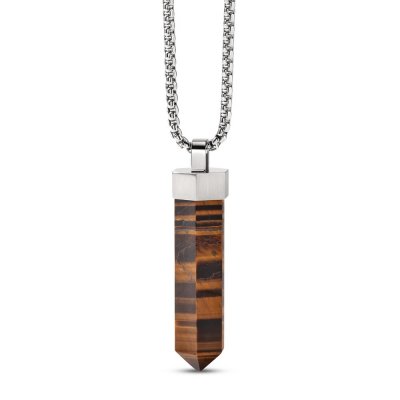 Bulova Tigers Eye Necklace Stainless Steel 26-28