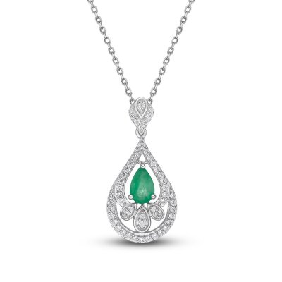 Emerald  Diamond Necklace 1/4 ct tw 10K White Gold 18