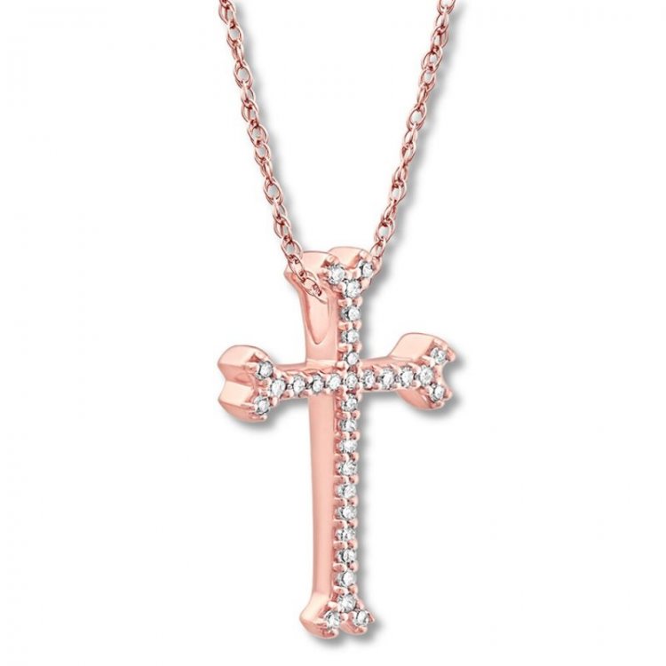 Diamond Cross Necklace 1/10 ct tw Round-cut 10K Rose Gold