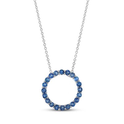 Blue Sapphire Circle Necklace Sterling Silver 18