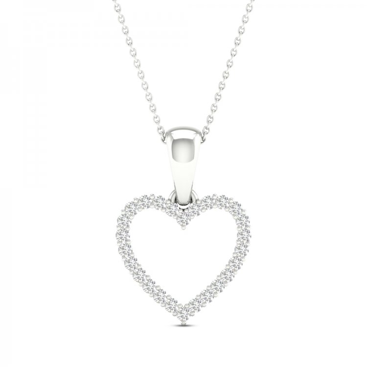 Diamond Heart Necklace 1/10 ct tw Round-Cut 10K White Gold 18