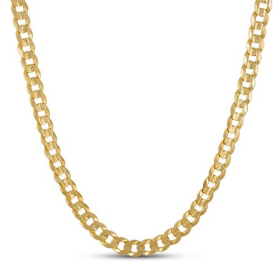 Mens Italian Flat Curb Chain Necklace 10K Yellow Gold 24