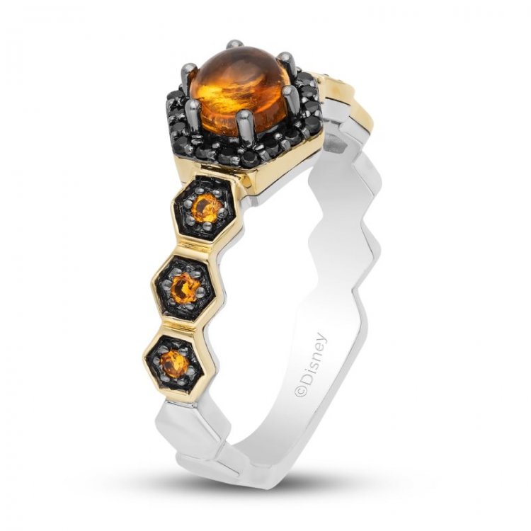 Treasures Winnie the Pooh Citrine  Black Diamond Ring 1/10 ct tw 10K Yellow Gold/Sterling Silver