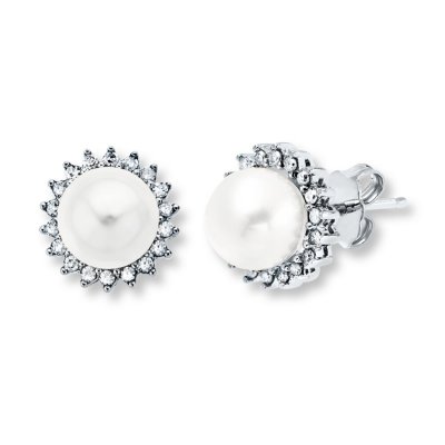 Cultured Pearl Earrings 1/4 ct tw Diamonds Sterling Silver