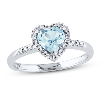 Aquamarine Heart Ring 1/10 ct tw Diamonds Sterling Silver