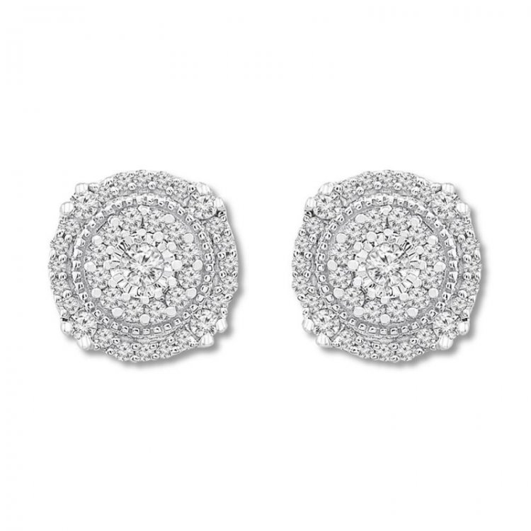 Diamond Earrings 1/2 ct tw Round-cut Sterling Silver