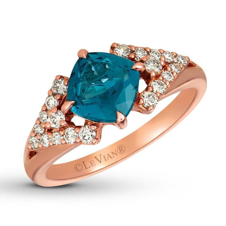 Le Vian Blue Topaz Ring 1/3 ct tw Diamonds 14K Strawberry Gold