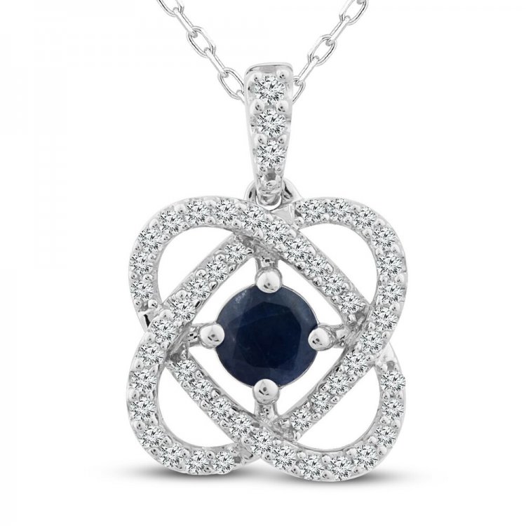 Center of Me Blue Sapphire  Diamond Necklace 1/5 ct tw 10K White Gold 18