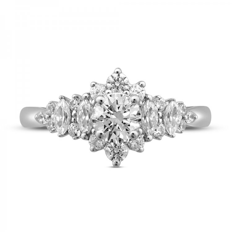 Diamond Engagement Ring 1 ct tw Round/Marquise 14K White Gold